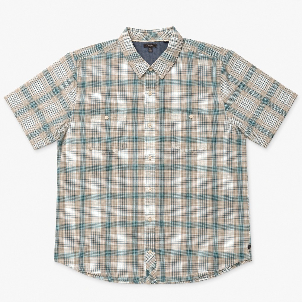 Toad&Co Mens XL Plaid Linen Blend Short Sleeve Button Up Hiking Shirt